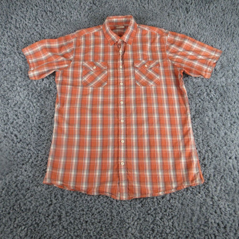 Sonoma Shirt Mens Large Tall Orange Plaid Short Sleeve Button Up